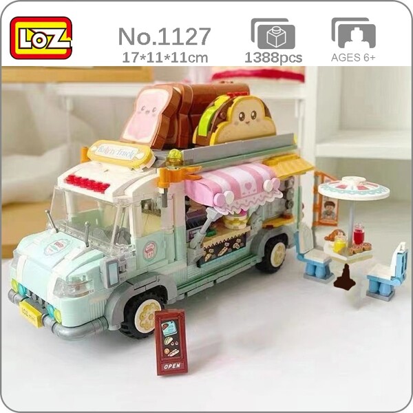LOZ 1127 Vehicle World Bread Car Bakery Food Truck Donuts Cake Shop Picnic