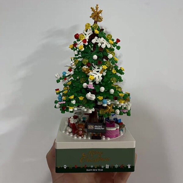 LOZ 1237 Merry Christmas Tree Santa Claus Snowman Star Apple Music Box