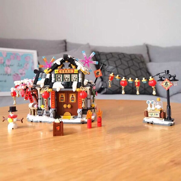 LOZ 1240 Architecture Spring Festival Winter House Snowman Lantern Cat Model