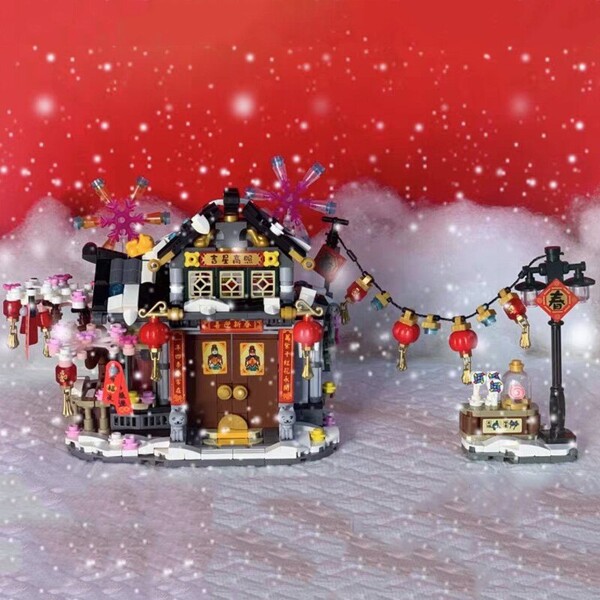 LOZ 1240 Architecture Spring Festival Winter House Snowman Lantern Cat Model