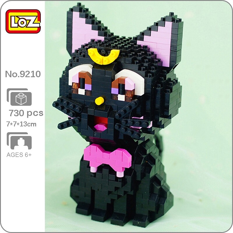 LOZ 9210 Anime Sailor Moon Luna Cat Sit Bow Pet Animal Doll