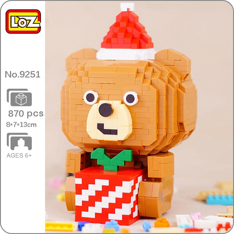 LOZ 9251 Merry Christmas Bear Apple Hat Pet Doll Model