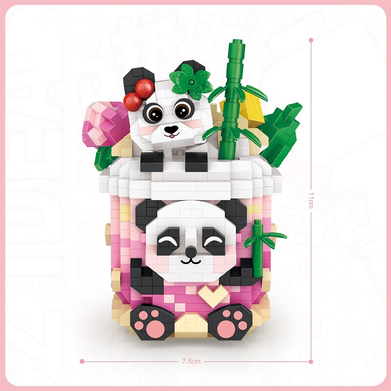 LOZ 9286 Panda Peach Oolong Tea Drink Cup Bamboo Pet Animal 3D