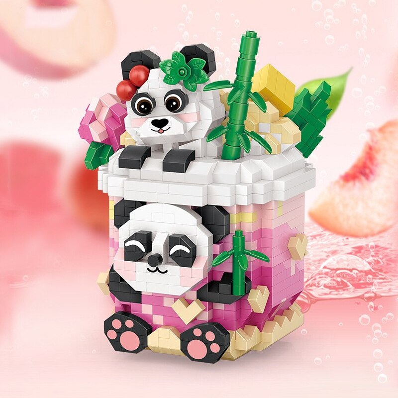 LOZ 9286 Panda Peach Oolong Tea Drink Cup Bamboo Pet Animal 3D