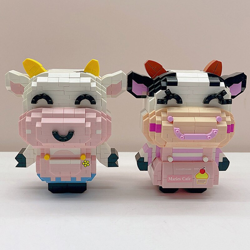 LOZ 9253-9254 Animal World Cow Girl Boy Dairy Cattle Smile Pet Doll Model