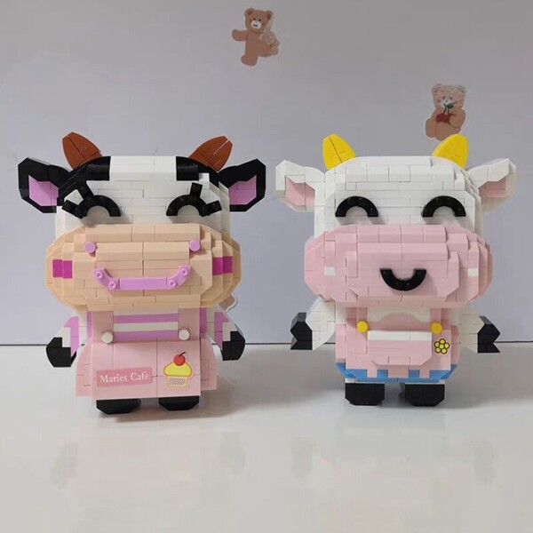 LOZ 9253-9254 Animal World Cow Girl Boy Dairy Cattle Smile Pet Doll Model