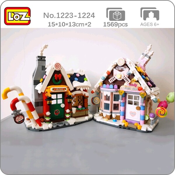 LOZ 1223-1224 Merry Christmas Winter Candy Sweet Store House Snowman Architecture