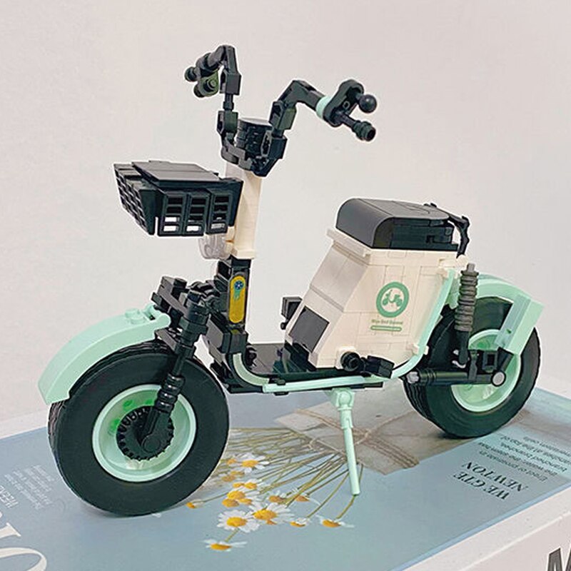 Lezi 00332 Vehicle World Shared Electric Bike Bicycle Green Motorcycle Model