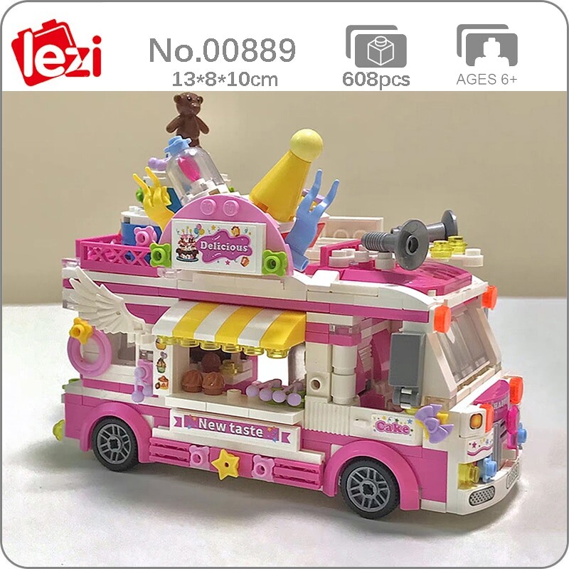 Lezi 00889 Bear Wedding Birthday Cake Car Food Truck Model