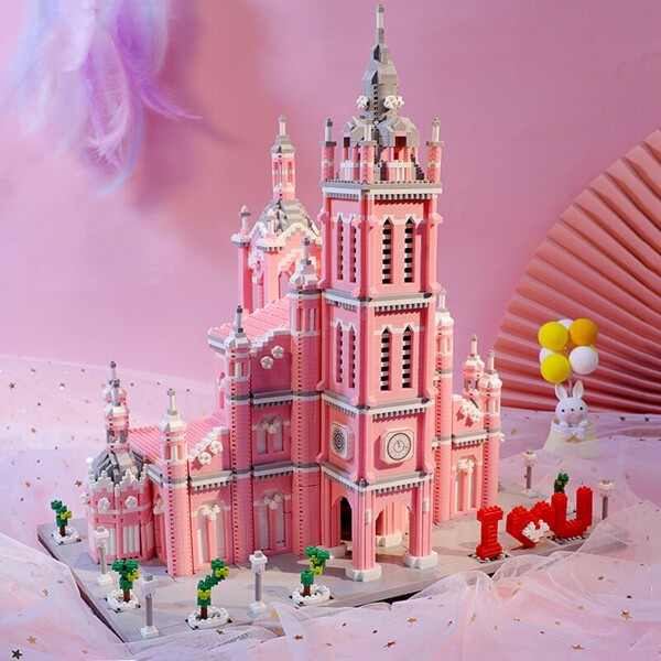 YP 6900 Architecture Pink Sacred Heart Church Tower I Love U