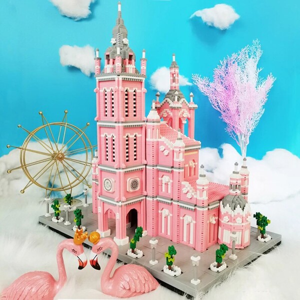 YP 6900 Architecture Pink Sacred Heart Church Tower I Love U