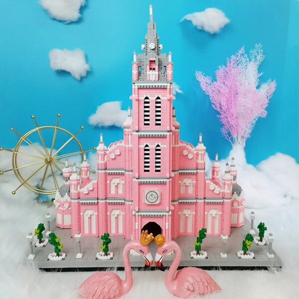 YP 6900 Architecture Pink Sacred Heart Church Tower I Love U