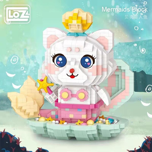 LOZ 8113 Cat Mermaid On Seashell Cartoon