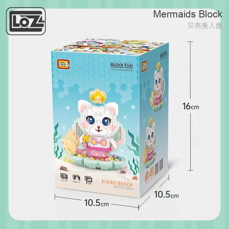 LOZ 8113 Cat Mermaid On Seashell Cartoon