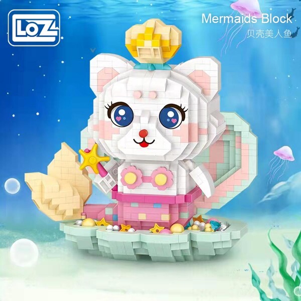 LOZ 8113 Cat Mermaid On Seashell Cartoon