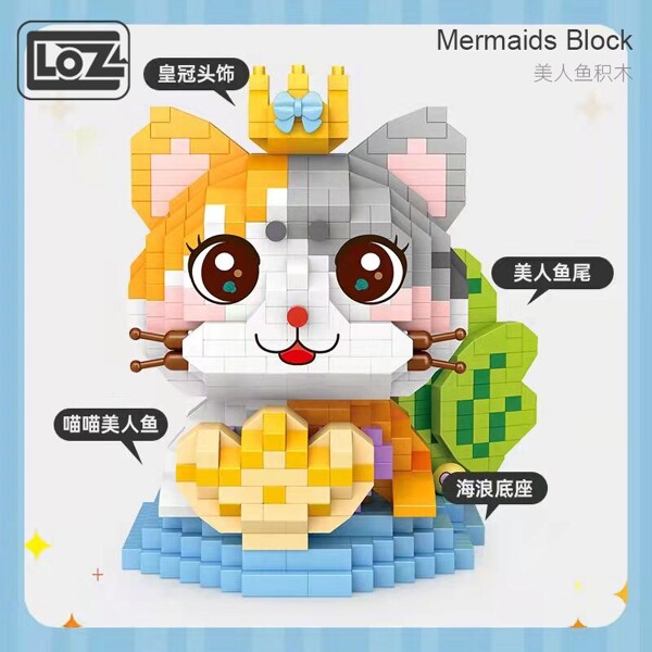 LOZ 8114 Underwater Cat Mermaid Wearing Crown