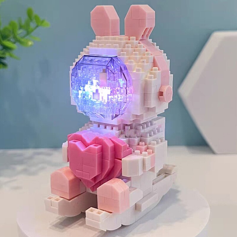 CLC 6656 Space Rabbit Astronaut Holding Pink Heart With Led Light