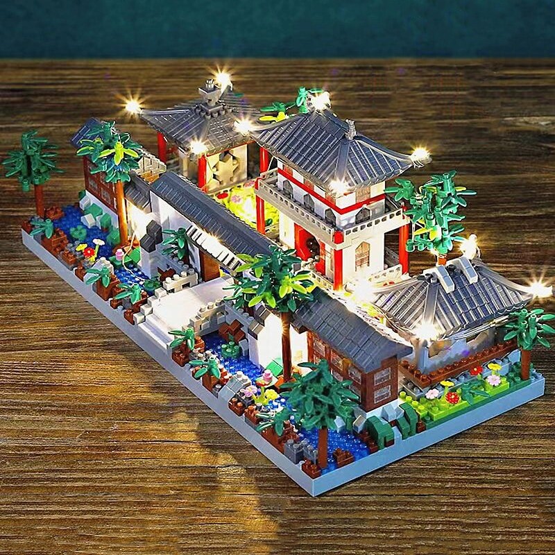 Lezi 9918 Ancient Pavilion Temple Garden Gate With Light