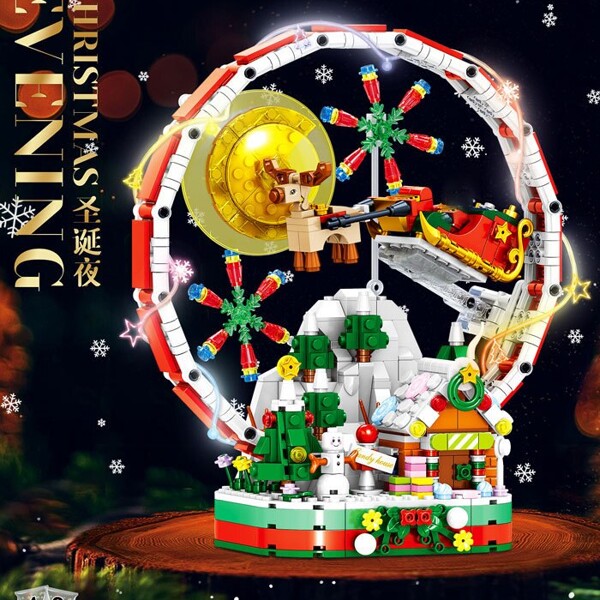 Rotating Ferris Wheel Building Blocks Christmas Wagon Model Bricks with Light Toys for Children Christmas Gifts