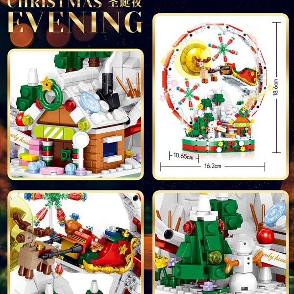 Rotating Ferris Wheel Building Blocks Christmas Wagon Model Bricks with Light Toys for Children Christmas Gifts