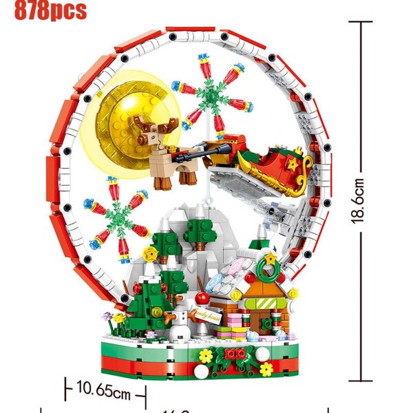 Rotating Ferris Wheel Building Blocks Christmas Wagon Model Bricks with Light Toys for Children Christmas Gifts