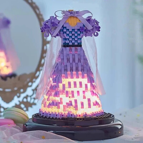 Balody 18416 Purple Bow Flower Wedding Dress LED Light