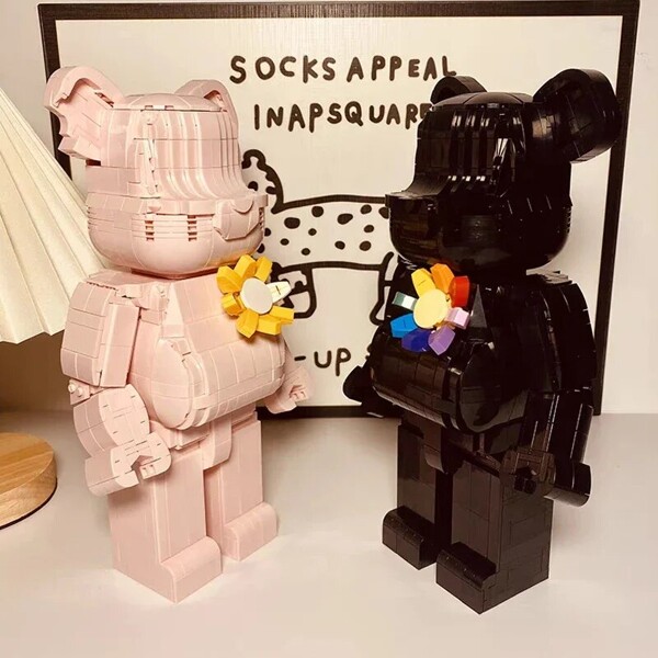 Balody 21165-21166 Pink Black Lover Bear Flower