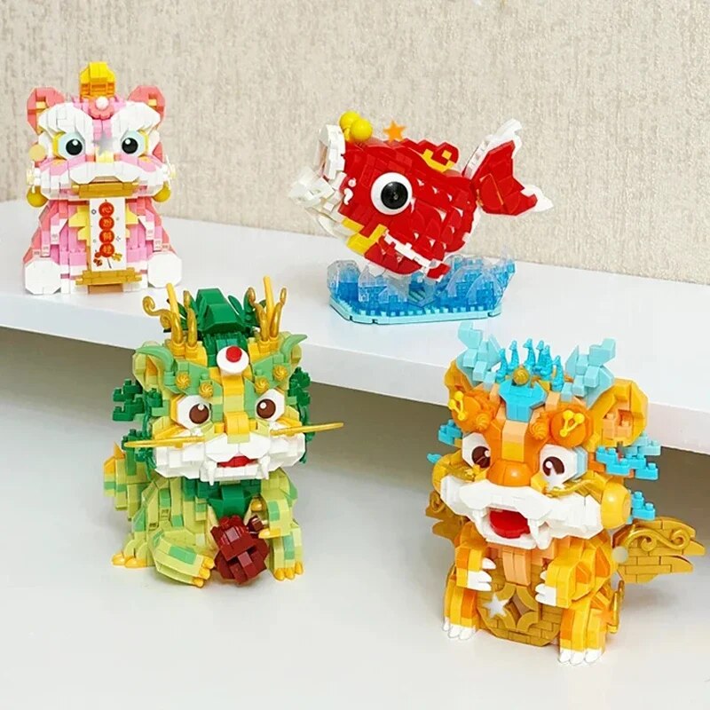 Balody 16371-16374 New Year Mythical Beast Pi Xiu Lion Dance Dragon Koi Carp