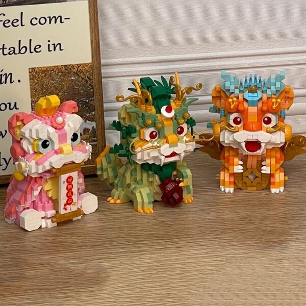 Balody 16371-16374 New Year Mythical Beast Pi Xiu Lion Dance Dragon Koi Carp