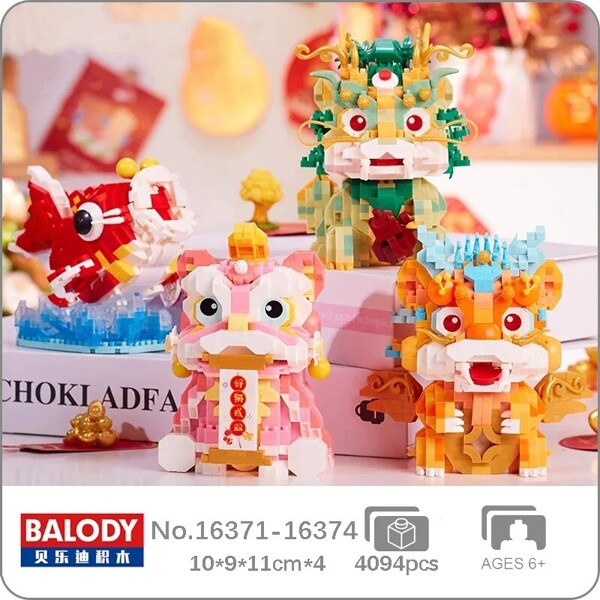 Balody 16371-16374 New Year Mythical Beast Pi Xiu Lion Dance Dragon Koi Carp