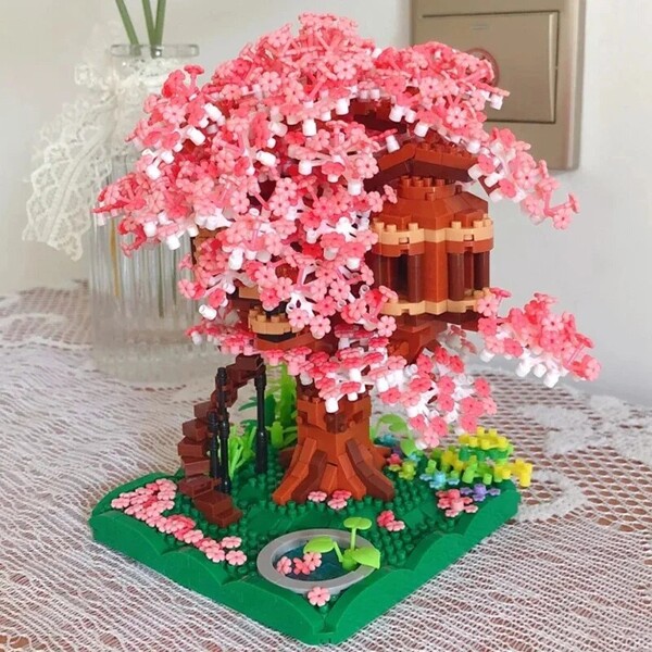 LHCX 605 Cherry Blossom Tree House Sakura Flower Garden Grass