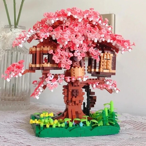 LHCX 605 Cherry Blossom Tree House Sakura Flower Garden Grass