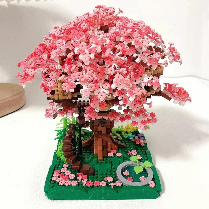 LHCX 605 Cherry Blossom Tree House Sakura Flower Garden Grass