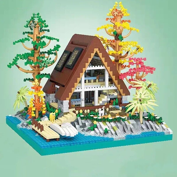 LHCX 617 Lakeside Cabin Forest Wooden House Wharf Speedboat