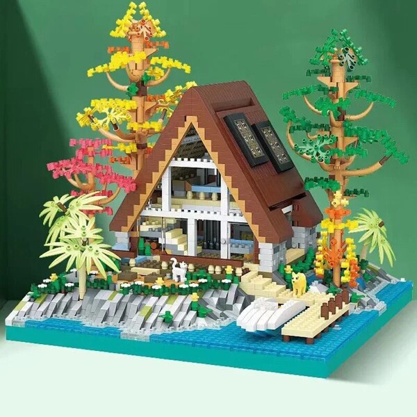LHCX 617 Lakeside Cabin Forest Wooden House Wharf Speedboat