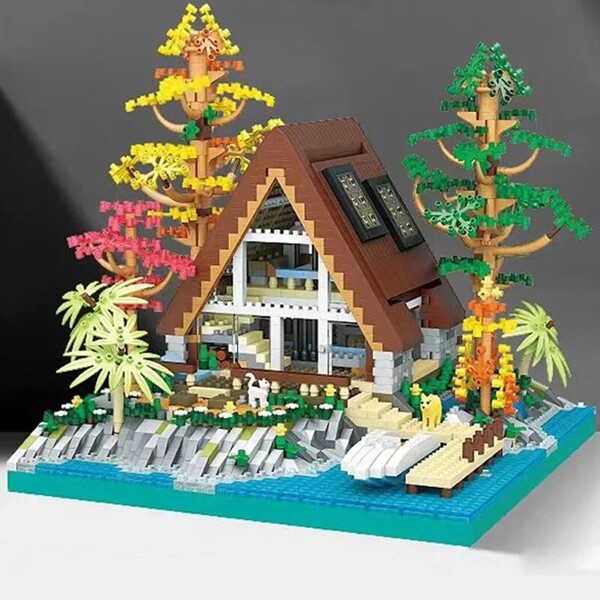 LHCX 617 Lakeside Cabin Forest Wooden House Wharf Speedboat