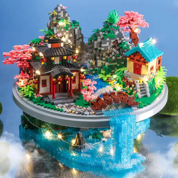 LHCX 816 Peach Garden Village Bridge Waterfall Island Light