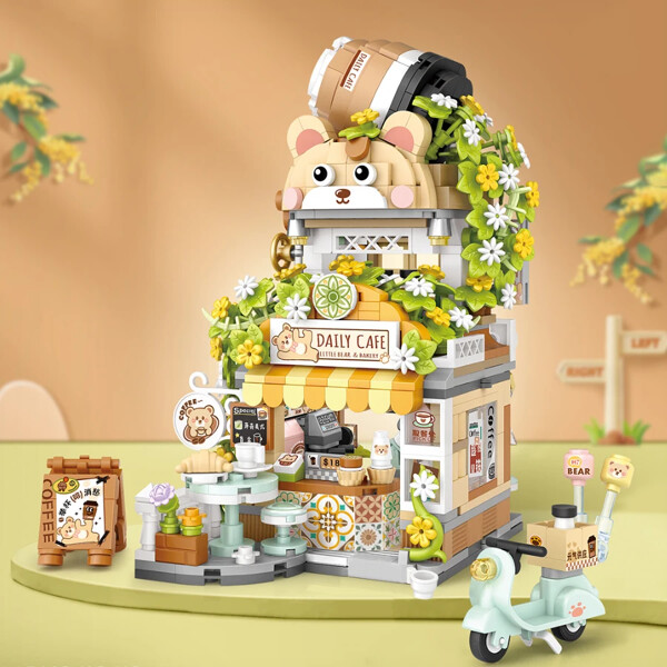 LOZ 1382-1383 Cute Little Bear Cafe Flower Shop Panda Tea House