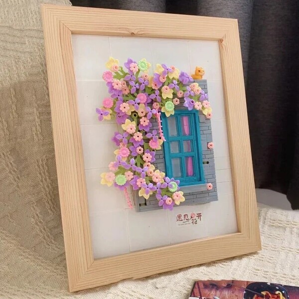WLCX 6015 Flower Vine Wall Cat Window Cat Wood Photo Frame