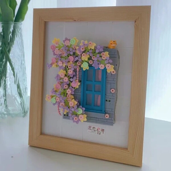 WLCX 6015 Flower Vine Wall Cat Window Cat Wood Photo Frame