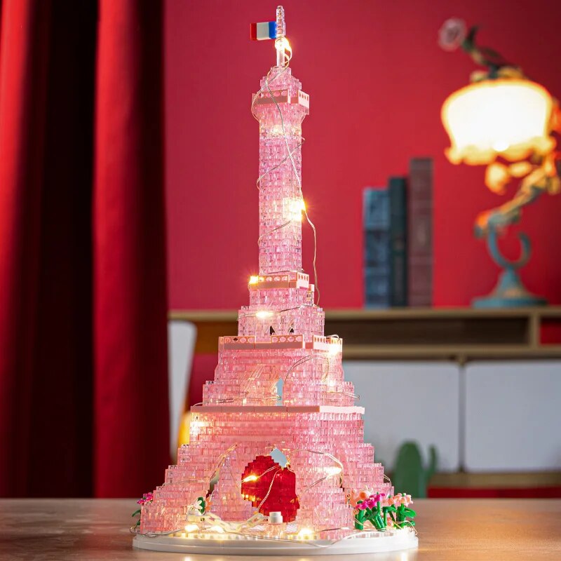 YKO 1025 Pink Crystal Romantic Eiffel Tower Heart LED Light