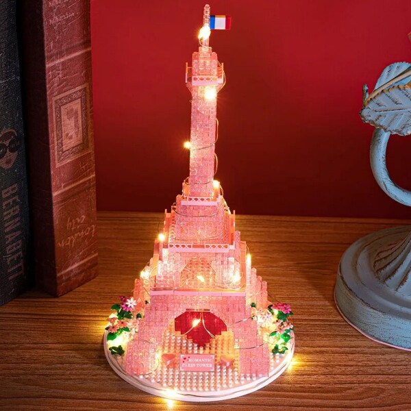 YKO 1025 Pink Crystal Romantic Eiffel Tower Heart LED Light
