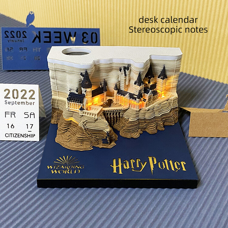 Harry Potter Hogwarts Castle Omoshiroi Block 3D Memo Pad with Pens Holder Harry Potter Art Harry Potter Valentine gift 3D Memo block