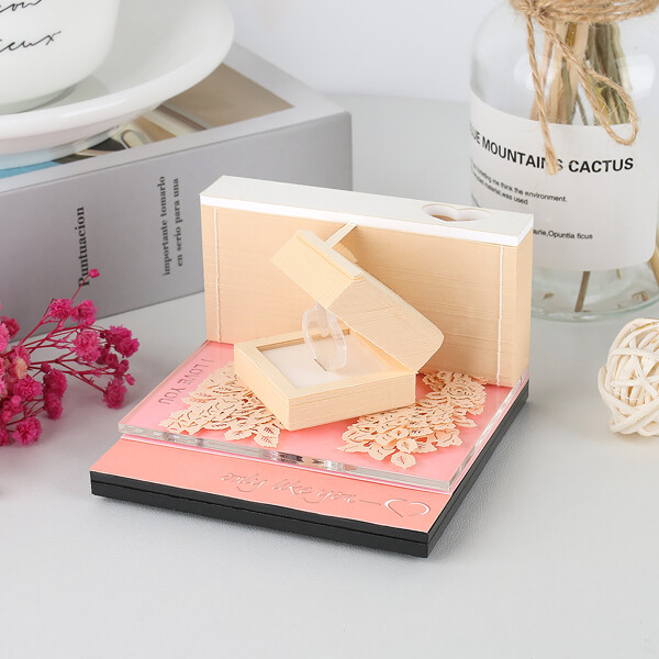 Proposal Box Engagement Ring Box Omoshiroi Block 3D Memo Pad Paper Model with Led Light Proposal Idea for Lover Personalize