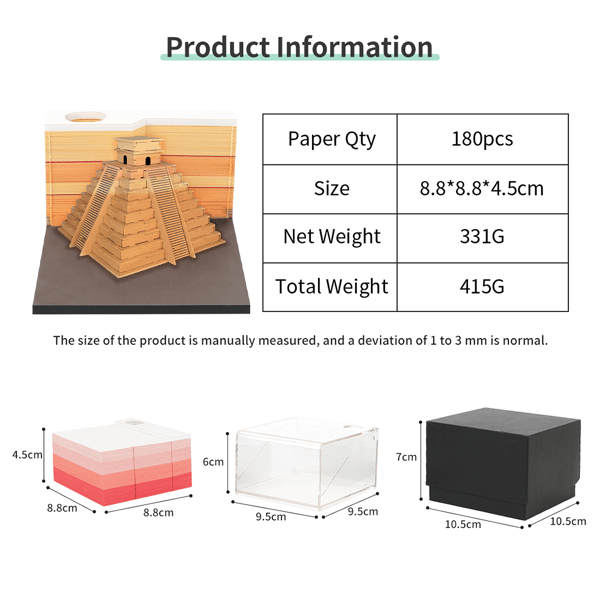 Maya Cultural Pyramid Mesoamerican pyramids Omoshiroi Block 3D Memo Pad Paper Model with Led Light