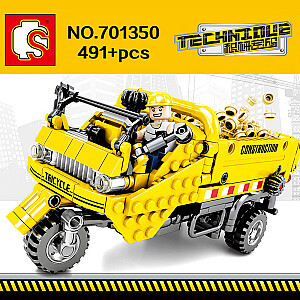 SEMBO 701350 Mechanical Code: Yellow Three-Wheeled Transporter Technic