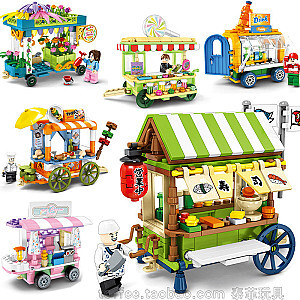 SEMBO 601101- 601104 Mini Town Mobile Booth 4 Types of Ice Cream, Barbecue, Sushi, Toys Street Scene