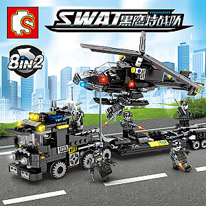 SEMBO 102159-102166 Black Hawk Special Forces: Crazy Bull Heavy Trailer Stormtrooper Helicopter 8 Military