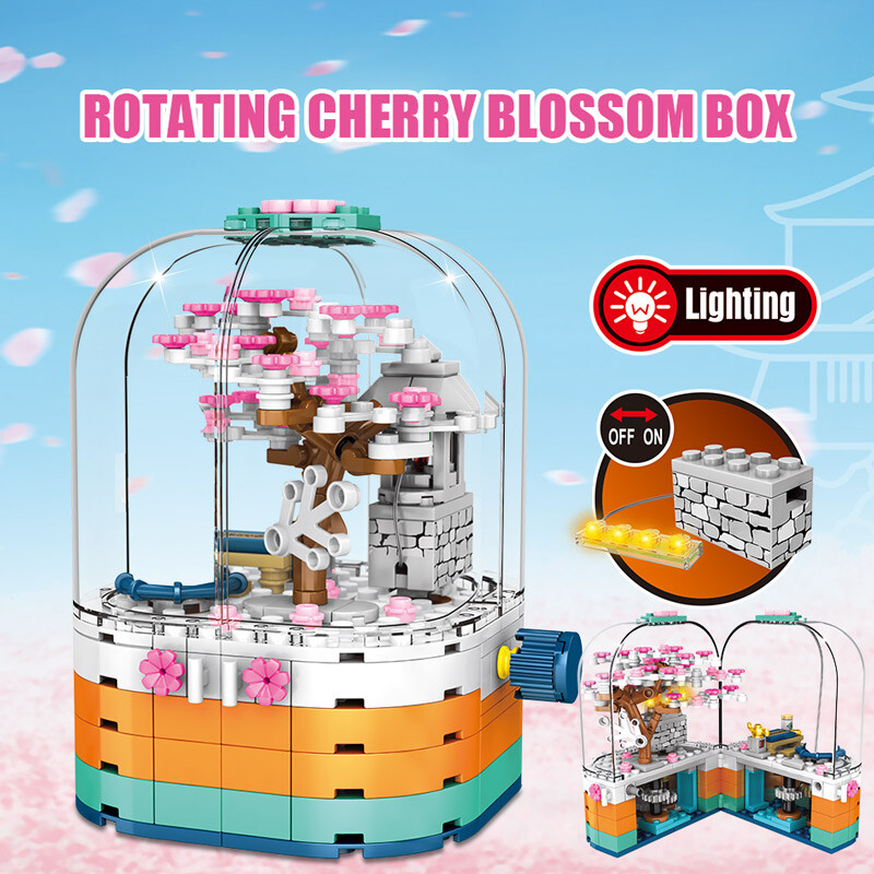 Sembo Cherry Blossom Season Transparent Light Rotating Box Street View Sembo Blocks