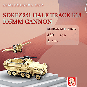 Sluban M38-B0695 Military SDKFZ251 Half Track K18 105MM Cannon